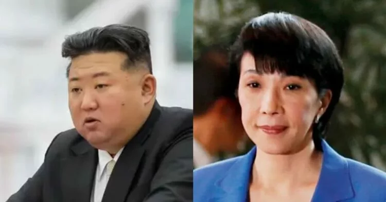 Mapa de Asia con banderas de Corea del Norte y Japón