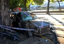 Auto chocado contra un árbol en Nueva Pompeya