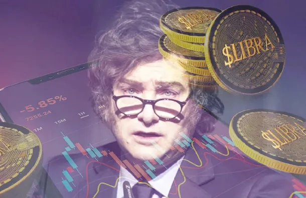 Imagen del presidente Javier Milei en una reunión sobre la criptomoneda $LIBRA