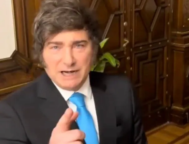 Imagen del presidente Javier Milei durante su mensaje de Año Nuevo