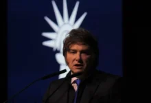 Imagen de Javier Milei con un fondo navideño