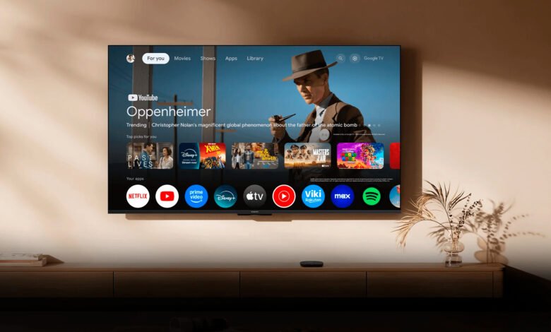 Imagen del nuevo diseño de Google TV en una pantalla de televisión