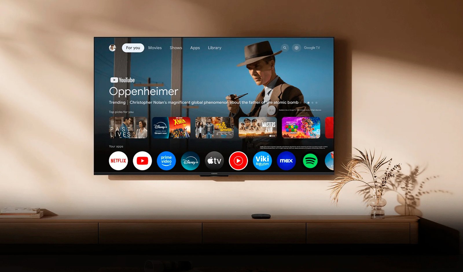 Imagen del nuevo diseño de Google TV en una pantalla de televisión