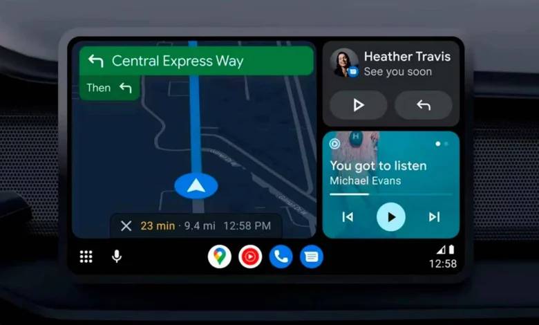 Imagen de un coche con Android Auto y la pantalla de Gemini