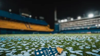 Imagen de La Bombonera iluminada para el partido entre Boca y Millonarios