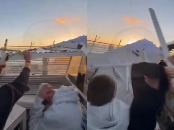 Imagen de un techo de un boliche derrumbado