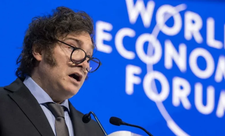 Javier Milei hablando en el Foro Económico Mundial en Davos