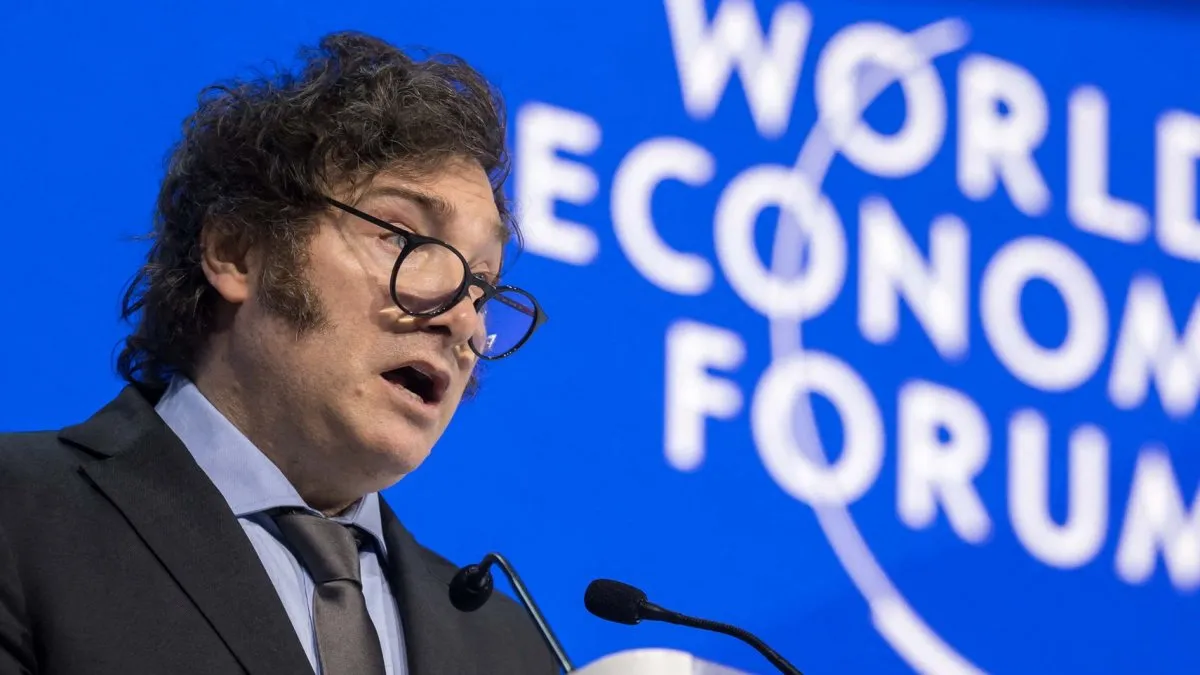 Javier Milei hablando en el Foro Económico Mundial en Davos