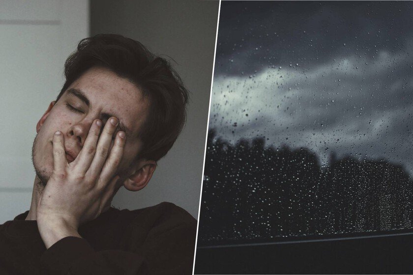 Imagen de una persona bajo la lluvia, con un cielo nublado
