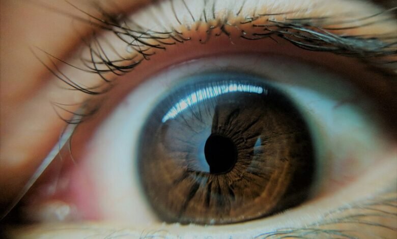 Imagen de un ojo humano con una pupila dilatada