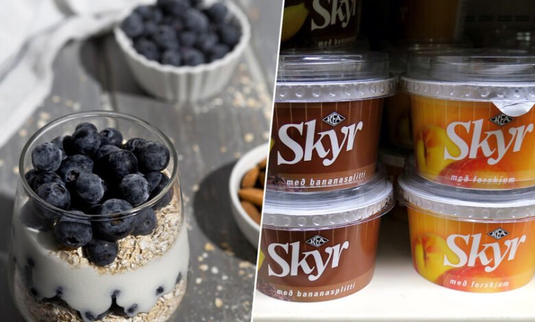Imagen de un tazón de skyr con frutas y granola