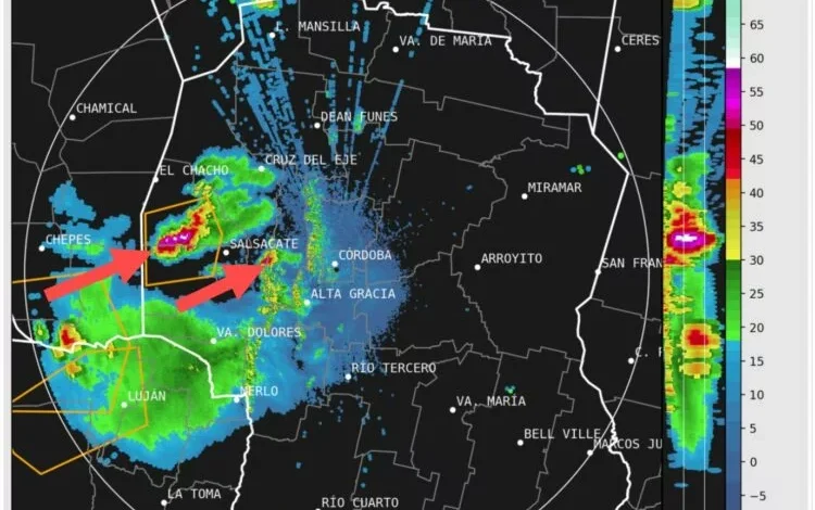 Imagen de tormenta en Córdoba con granizo y lluvia