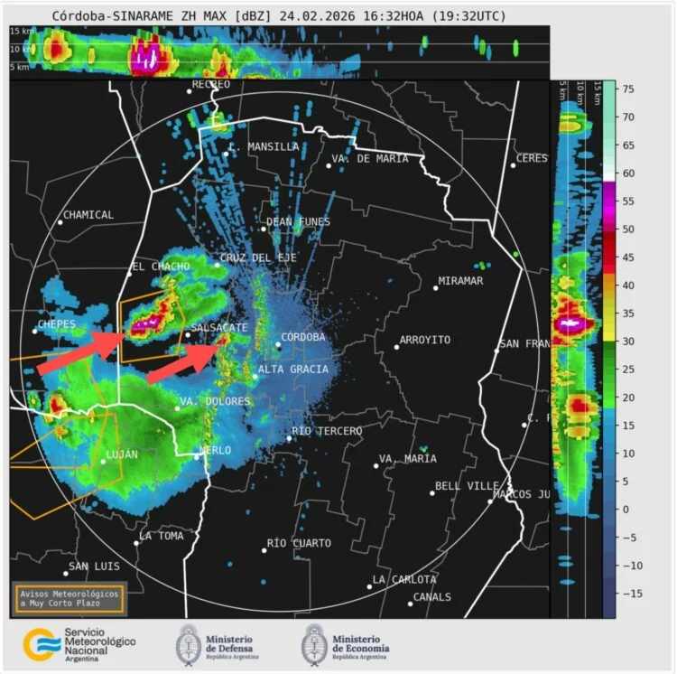 Imagen de tormenta en Córdoba con granizo y lluvia