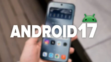 Imagen de un móvil Android con la pantalla de inicio de Android 17