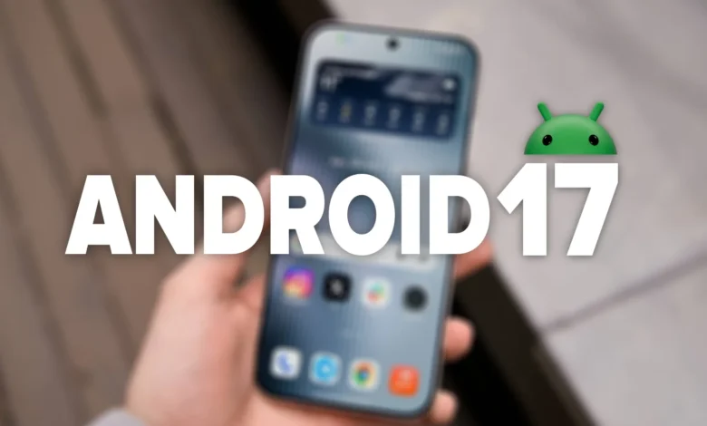 Imagen de un móvil Android con la pantalla de inicio de Android 17