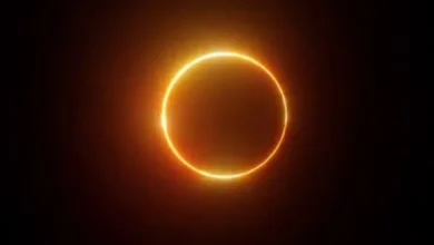 Imagen del eclipse solar anular con el anillo de fuego visible