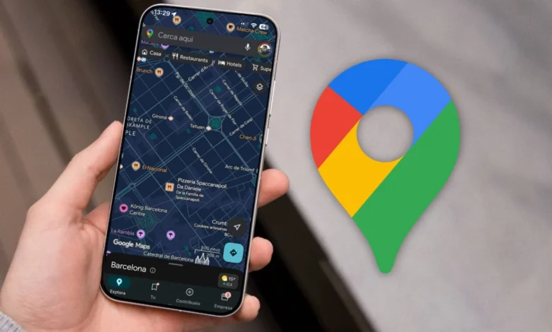 Icono verde de Google Maps en una ruta