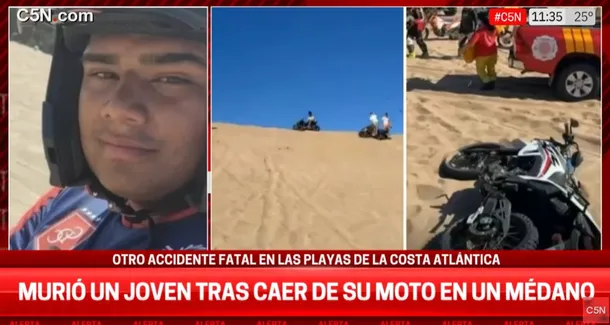 Moto accidentada en un médano de Villa Gesell