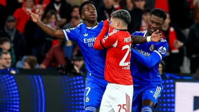 Imagen de Mbappé y Vinicius Jr. en un partido de la Champions League