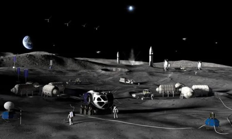 Ilustración de la base lunar permanente que la NASA planea construir