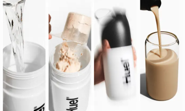 Imagen de un vaso de batido nutritivo de Huel