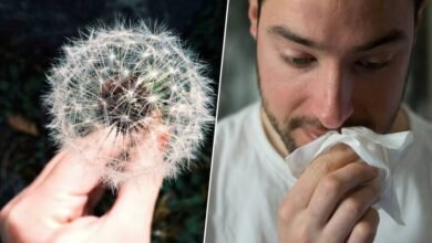 Imagen de una persona con mascarilla antiguo polen en un parque