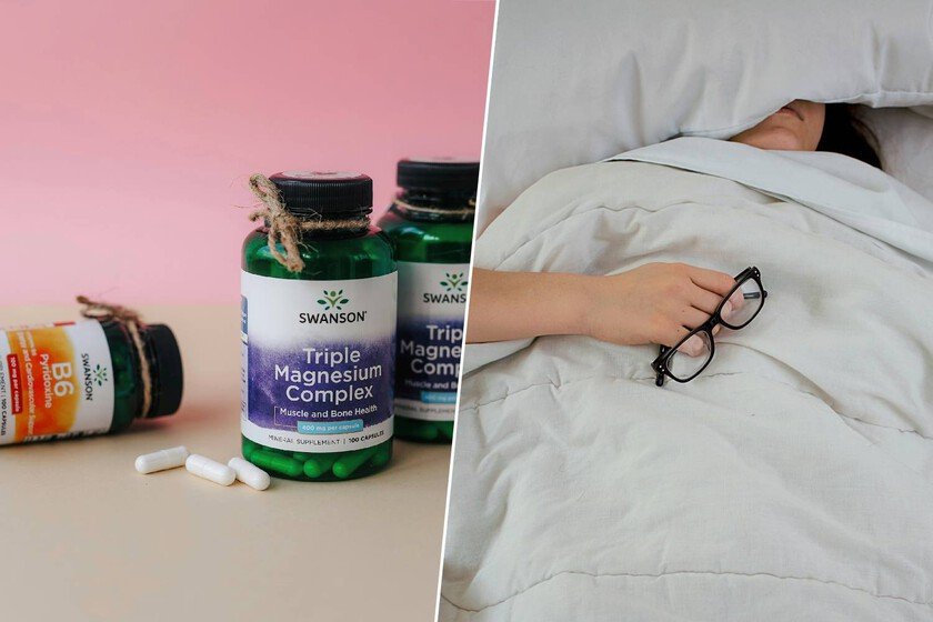 Imagen de una persona durmiendo tranquilamente con un fondo de hierbas y plantas que contienen magnesio