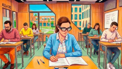 Aspirante con gafas inteligentes en un examen