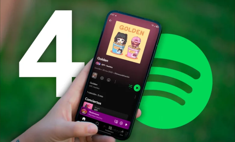 Interfaz de usuario de Spotify en un dispositivo móvil
