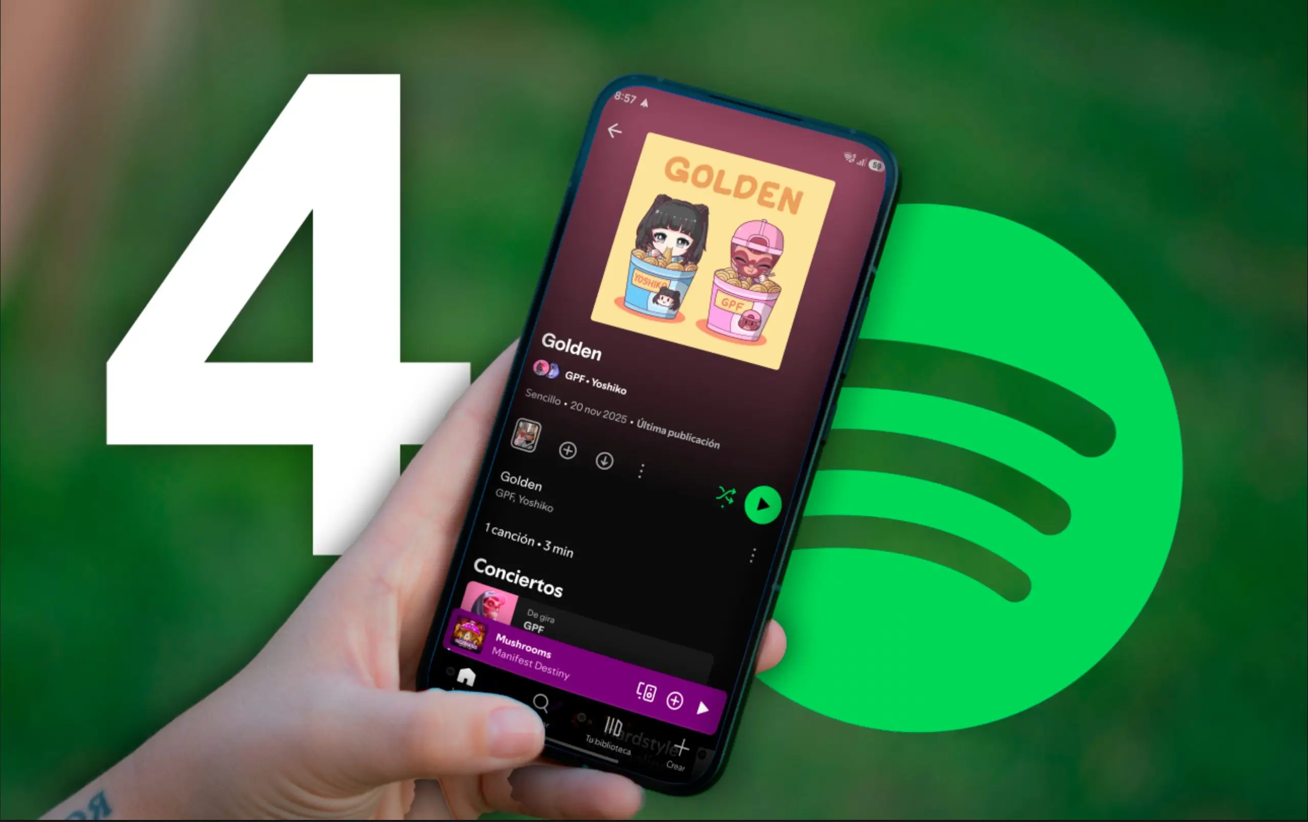 Interfaz de usuario de Spotify en un dispositivo móvil