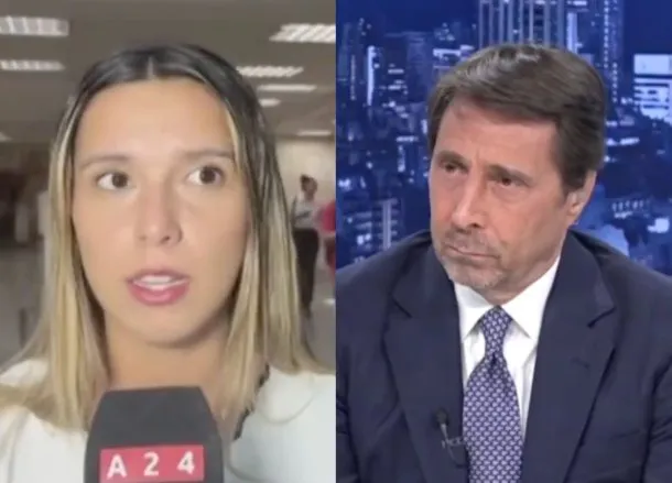 Agostina Páez y Eduardo Feinmann en un estudio de televisión