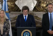 Imagen de Javier Milei durante su cadena nacional sobre el fallo de YPF