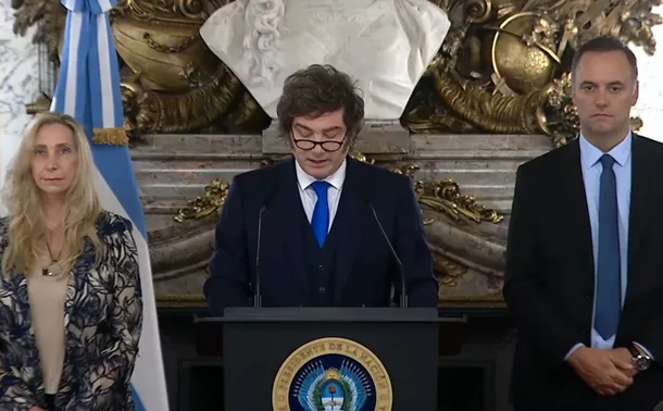 Imagen de Javier Milei durante su cadena nacional sobre el fallo de YPF