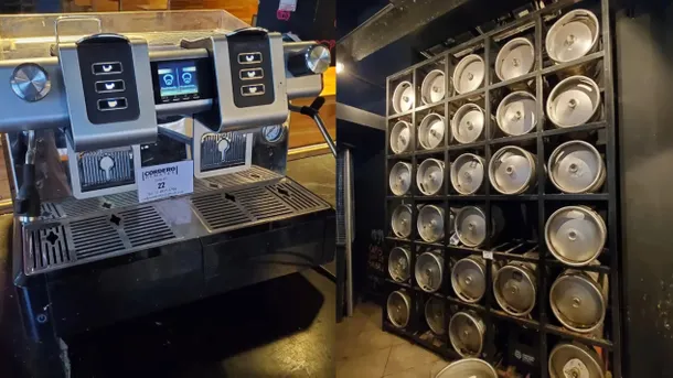 Imagen de un bar vacío en Plaza Serrano, Palermo, con un letrero que anuncia un remate