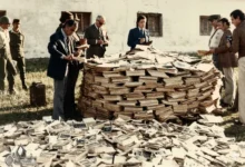 Imagen de un libro quemado con una llama en el fondo