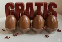 Imagen de la Fiesta del Chocolate en Bariloche con conejos gigantes y huevos de Pascua