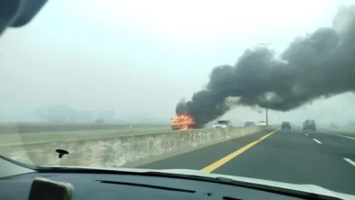 Camión en llamas en la autopista Buenos Aires-La Plata