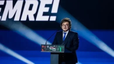 Javier Milei hablando en la CPAC en Budapest