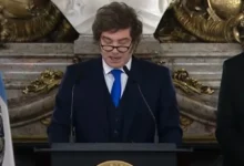 Javier Milei y su equipo en la cadena nacional