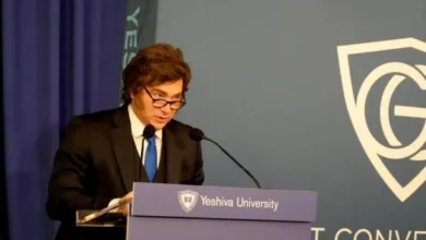 Javier Milei hablando en la Universidad Yeshiva de Nueva York