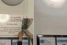 Placa conmemorativa de víctimas de la dictadura en la Casa Argentina de París