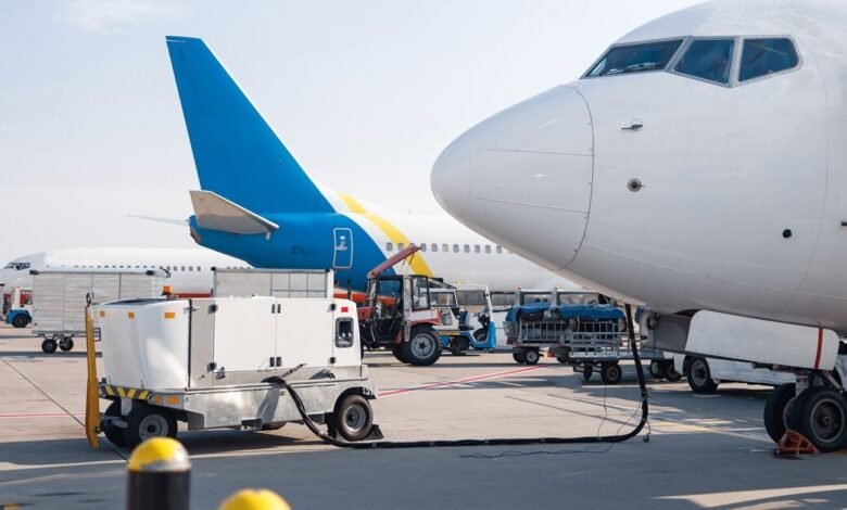 Aviones esperando en un aeropuerto