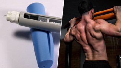 Imagen de una persona con una balanza y una tabla de nutrientes