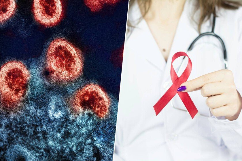 Imagen de un médico mirando un microscopio con una muestra de sangre