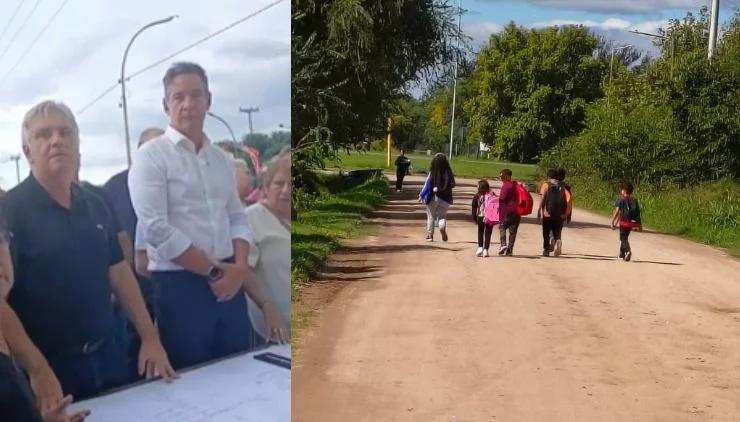 Niños y docentes caminando en el Camino a Villa Posse