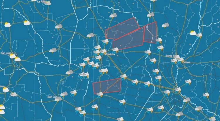 Imagen de tormentas en Córdoba