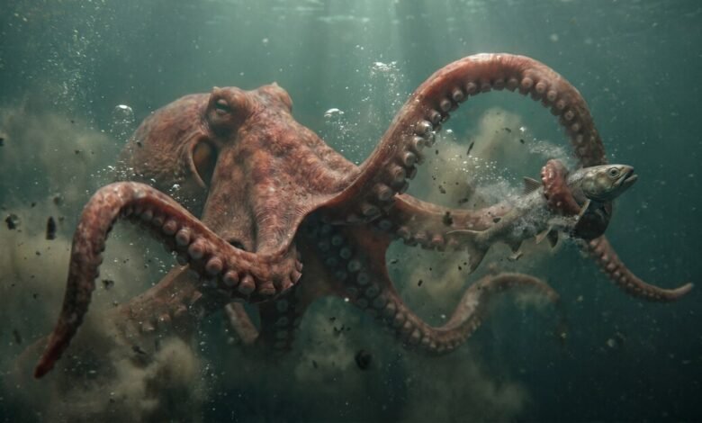 Ilustración de un pulpo gigante del Cretácico