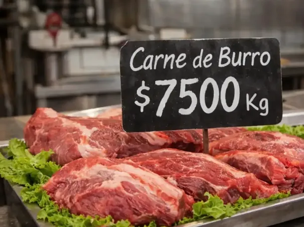 Carne de burro en una carnicería de Trelew, Chubut