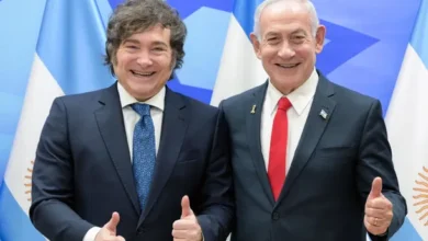 El presidente Javier Milei en el avión presidencial rumbo a Israel