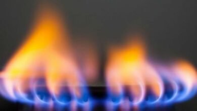 Imagen de una estufa a gas con una llama azul